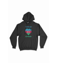 Karabağ Azerbaycan Bayraklı Kalpli Siyah Sweatshirt Hoodie