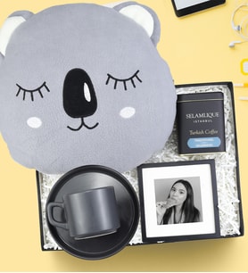 Peluş Koala Yastık & Çerçeve & Fincan & Türk Kahvesi Hediye Seti