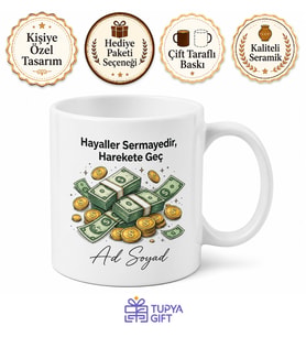 Para Destesi Çizimli Girişimci Kupa Zengin Olma Hayali Motivasyon Hediye Bardak