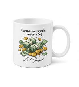 Para Destesi Çizimli Girişimci Kupa Zengin Olma Hayali Motivasyon Hediye Bardak