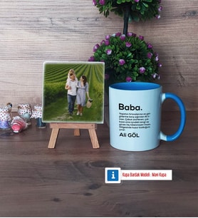 Baba Fotoğraflı Dekoratif Taş, Kupa Bardak Beyaz Hediye (Model 4)