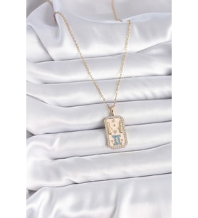 316L Çelik Gold Renk Zincir İkizler Burcu Zirkon Taşlı Kadın Kolye 5886 - SSSSSS6092-5101