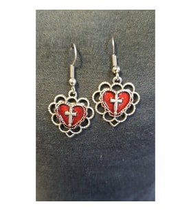 Gothic Cross Red Heart Küpe