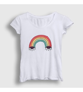 Presmono Kadın Beyaz Eyes Rainbow Gökkuşağı T-Shirt 286118tt