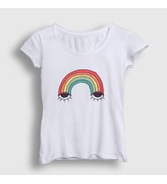 Presmono Kadın Beyaz Eyes Rainbow Gökkuşağı T-Shirt 286118tt