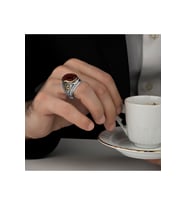 Kırmızı Akik Erkek Gümüş Yüzük