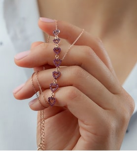 Saklı Takı 925 Ayar Gümüş Sıralı Kalp Kolye