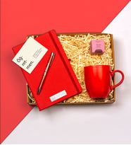 Kişiye Özel Öğretmenler Günü Hediye Seti- Çizgili Defter- Tükenmez Kalem- Seramik Kupa- Teashop Müslin Çay- Mum (Kırmızı)