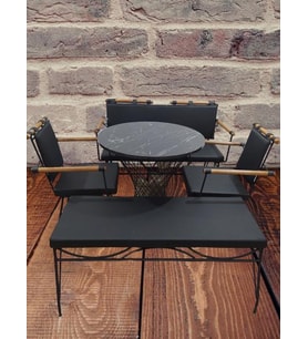 Sandalye 14575 PENYEZ Klasik Takım Model Metal Siyah fırın Suni Deri Balkon-Bahçe