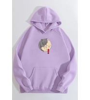 Unisex Yin Yang Cats Baskılı Sweatshirt (Lila)