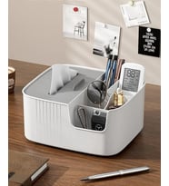 Çok Bölmeli Masa Üstü Organizer Kutusu – Kağıt Havlu Bölmeli, Kalemlikli, Uzaktan Kumanda, Makyaj Malzemesi ve Aksesuar Düzenleyici, Modern Tasarım, Ev ve Ofis için (Beyaz)
