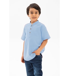 Kısa Kol Şantuklu Pamuk Bodrum Yazlık Erkek Çocuk Tshirt Açık Mavi 3074