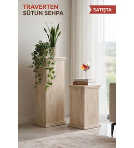 Moln Traverten Desen 2li Yan Sehpa Sütun Sehpa Dekor Sehpa Çok Amaçlı Sehpa