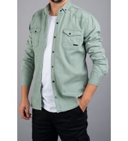 Slim Fit Erkek Kot Gömlek Su Yeşili