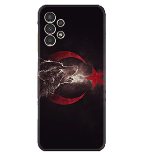 Samsung Galaxy M14 Kılıf Resimli Desenli Baskılı Silikon Kurt ve Ay Yıldız 1403