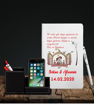 Sevgililer Gününe Özel Beyaz Defter Kalem & Deri Kaplama Kalemlik Hediye Seti 12