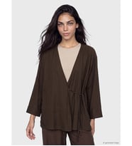 LCW Modest Kahverengi Kruvaze Yaka Dokulu Modal Karışımlı Kadın Kimono