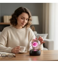 Kişiye Özel Renk Değiştiren Işıklı Küre & Mor Taşlı Kolye Hediye Seti