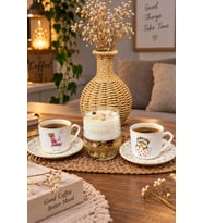 Doğum Günü, Özel Gün, Yeni İş, Yeni Ev Hediyesi Rattan Vazo, İkili Porselen Fincan ve Soya Mum Seti