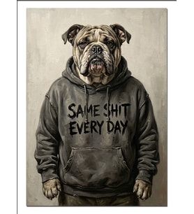 Bulldog Kapüşonlu Komik Köpek Dekoratif Kanvas - Mdf Ahşap Tablo