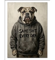 Bulldog Kapüşonlu Komik Köpek Dekoratif Kanvas - Mdf Ahşap Tablo