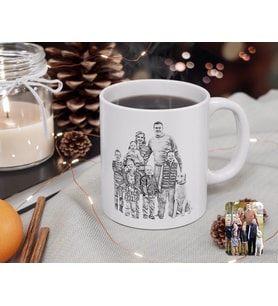 BK Gift Kişiye Özel Tam Boy Karakalem Aile Beyaz Kupa Bardak-3