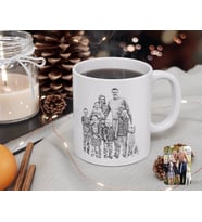 BK Gift Kişiye Özel Tam Boy Karakalem Aile Beyaz Kupa Bardak-3