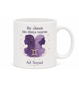 İkizler Burcu Temalı Baskılı Porselen Kupa Bardak Hediye Hediyelik