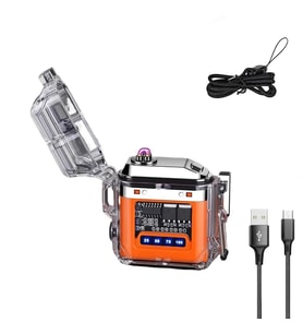 Valkyrie IP56 Su Geçirmez Çift Arc Elektrikli Çakmak  Type-C Şarjlı  Işıklı & Güç Göstergeli Turuncu