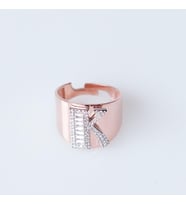 K Harfi Baget Taşlı Rose Gold Kaplama Gümüş Yüzük