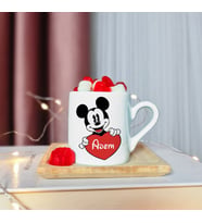 Mickey Mouse Tasarımlı Ahşap Tabaklı Kişiye Özel Türk Kahvesi Fincanı