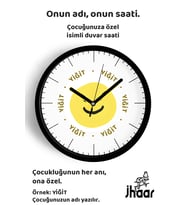 İsme Özel Gülen Surat Çocuk Odası Duvar Saati Orta Boy 30 cm Siyah Camlı Sessiz