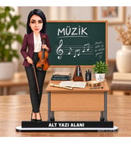 Fotoğraftan Kişiye Özel Kadın Müzik Öğretmeni Karikatürlü 18 cm MDF Masaüstü Biblo - Öğretmen Hediyesi Öğretmenler Günü Hediyesi
