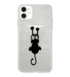 Apple iPhone 11 Uyumlu Kapak Çizgi Kedi Tasarımlı Şeffaf Silikon Kılıf