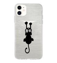 Apple iPhone 11 Uyumlu Kapak Çizgi Kedi Tasarımlı Şeffaf Silikon Kılıf