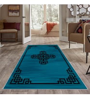 Su Yeşili Kenar işlemeli Yıkanabilir Kaymaz Taban Leke Tutmaz Modern Salon Halısı ve Yolluk (Siyah)