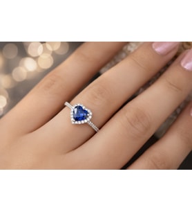 925 Ayar Gümüş Safir Swarovski Kalp Yüzük