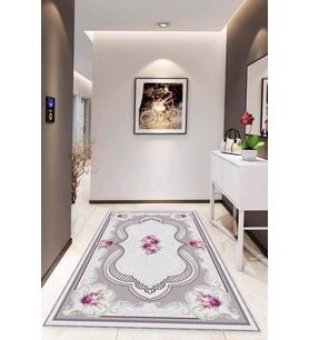 Pembe Klasik Göbekli Kaymaz Tabanlı Dekoratif Halı MK40 - 100 x 160 cm