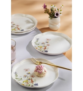 Kütahya Porselen Kütahya Porselen Bone Velora 4 Parça 20 Cm Pasta Tabağı Çiçekli