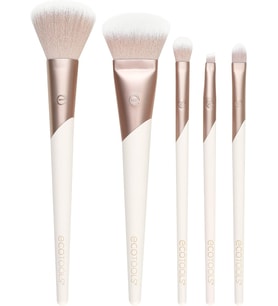 Luxe Natural Elegance Profesyonel Yüz Makyajı ve Fondöten Fırça Seti, Yüz, Yanak ve Göz Makyajı İçin Premium Fırça Seti, Sentetik Makyaj Fırçaları, Vegan ve Zulüm İçermez, 5 Parça Set