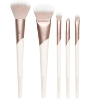 Luxe Natural Elegance Profesyonel Yüz Makyajı ve Fondöten Fırça Seti, Yüz, Yanak ve Göz Makyajı İçin Premium Fırça Seti, Sentetik Makyaj Fırçaları, Vegan ve Zulüm İçermez, 5 Parça Set
