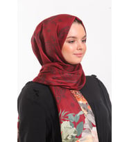 Çiçekli Desen Pavia Seri Şal Eşarp Askısı ile Birlikte 90X200 cm Bordo Bej-90X20