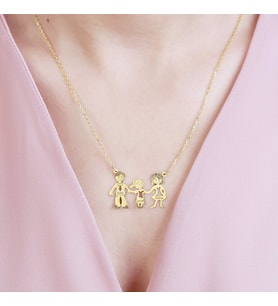 Vaoov 925 Ayar Gümüş Üç Figürlü Aile Kolyesi / Kız Çocuk (Gold)