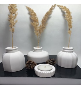 Modern Minimal Vazo Set 3'lü, Ev & Ofis Hediyelik, Dekoratif Obje, (Düz Beyaz)