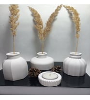 Modern Minimal Vazo Set 3'lü, Ev & Ofis Hediyelik, Dekoratif Obje, (Düz Beyaz)