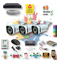 3 Kameralı IP Set - Yapay Zeka Özellikli Gece Renkli Gösteren Sesli 6 Warm Ledli 4K FULLHD IP Güvenlik Kamerası Seti 4386WS