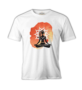 Yoga - Sukhasana Beyaz Erkek Tshirt