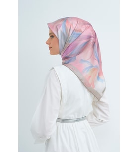 Armine Saf İpek Sura Eşarp-2026 İlkbahar-Yaz- 951900D (Gri - Pembe)