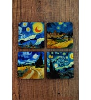 Doğal Taş Bardak Altlığı 4'lü Set 10x10x1 cm Yapay Zeka Desenleri -Stone Coasters