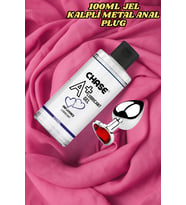 Ve Vajinal Kayganlaştırıcı Jel + Metal Taşlı Lüks  Plug (Kırmızı)